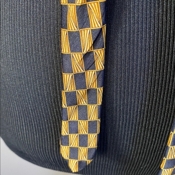 Raphael All Silk Checkered Tie Roma Milano Black & Gold - Picture 3 of 4